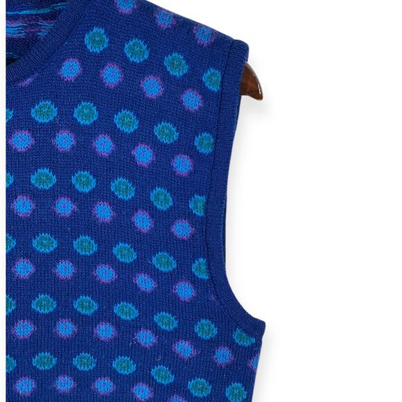Pendleton Wool Sweater Vest Vintage 80s Nordic Blue Purple Knit Made USA Women L - Picture 6 of 10